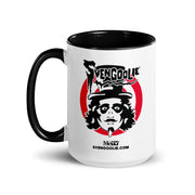 Side view of white mug with black handle featuring the Svengoolie face logo in a red circle with the text 'SVENGOOLIE' in black
