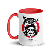 White ceramic mug with red interior and handle featuring the Svengoolie face logo in black and red with the text 'Svengoolie' in black above it and 'SVENGOOLIE.COM' below.