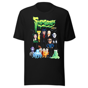 Black t-shirt featuring a group of cartoon monsters around Svengoolie in a top hat, with the green text 'Svengoolie' above.