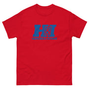 Red short-sleeved t-shirt featuring the Heroes & Icons logo with a blue stylized 'H&I' monogram above the text 'HEROES & ICONS' in blue.