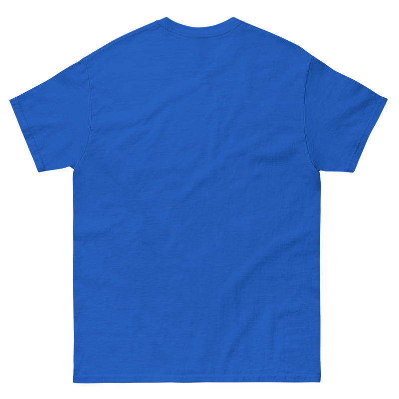 Back view of royal blue short-sleeved Collector's Call t-shirt with a plain back and no printed graphics or text.