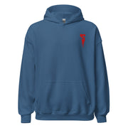 Blue pullover hoodie with a front kangaroo pocket featuring a red Svengoolie logo embroidered on the left chest.