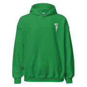 Green hooded pullover sweatshirt with a front pocket and a white embroidered Svengoolie dripping S logo on the left chest.