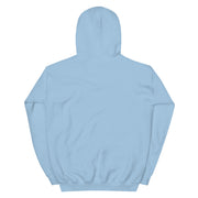 Back view of light blue Kerwyn Big Head Hoodie showing plain fabric with no graphic.