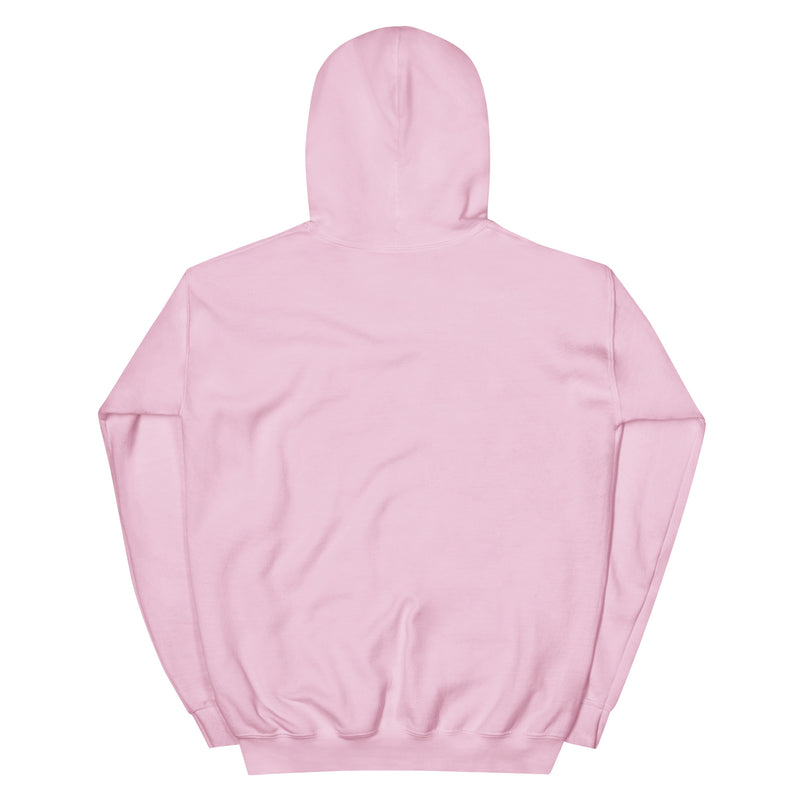 Back view of light pink Kerwyn Big Head Hoodie showing plain fabric with no graphic.