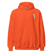Orange pullover hoodie with a front pocket and a white embroidered Svengoolie dripping S logo on the left chest.