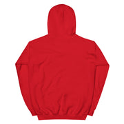 Back view of plain red Svengoolie hoodie with a hood and ribbed cuffs and hem, showing no printed graphic or text.