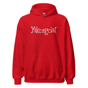 Red pullover hoodie with a front kangaroo pocket featuring the embroidered Yikesgeist™ logo with the text 'Yikesgeist' in white across the chest.