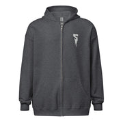 Dark heather gray zip-up hoodie featuring a white embroidered Svengoolie dripping S logo on the left chest.