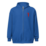 Royal bluefull-zip hoodie with a front kangaroo pocket featuring a red embroidered Svengoolie logo on the left chest.