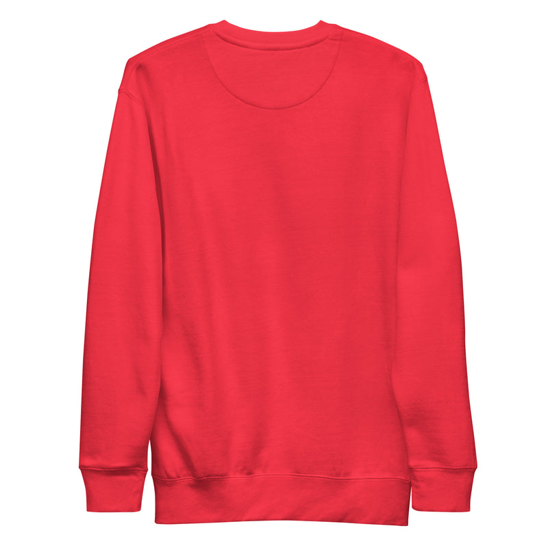 Back view of the red Kerwyn Big Head Sweatshirt, plain with no graphic.
