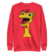 Red front of the Kerwyn Big Head Sweatshirt featuring the same large yellow Kerwyn rubber chicken head graphic.