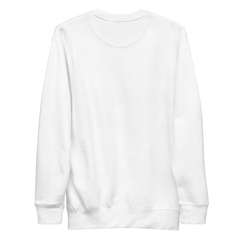 Back view of the white Kerwyn Big Head Sweatshirt, plain with no graphic.