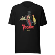 Black cotton t-shirt featuring illustrated Svengoolie with Logo
