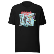 Black t-shirt featuring a cartoon band of Svengoolie characters with red 'SVENGOOLIE STOMP' written above and Svengoolie logo at lower left
