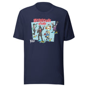Navy Blue t-shirt featuring a cartoon band of Svengoolie characters with red 'SVENGOOLIE STOMP' written above and Svengoolie logo at lower left