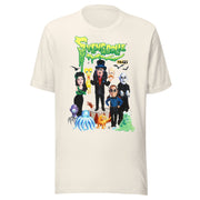 Cream t-shirt featuring a group of cartoon monsters around Svengoolie in a top hat, with the green text 'Svengoolie' above.