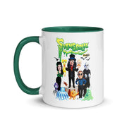 White mug with green handle and inside featuring Svengoolie and the Sven Squad alongside small monster characters with the text 'Svengoolie' in green dripping letters and a MeTV logo at the top.