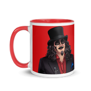 Ceramic mug with red handle and interior featuring an illustrated Svengoolie portrait on red.