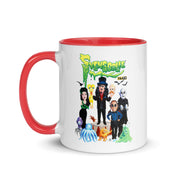 White mug with red handle featuring Svengoolie and the Sven Squad alongside small monster characters with the text 'Svengoolie' in green dripping letters and a MeTV logo at the top.