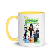 White ceramic mug with yellow handle featuring Svengoolie and the Sven Squad alongside small monster characters with the text 'Svengoolie' in green dripping letters and a MeTV logo at the top.