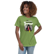 Model wearing green t-shirt featuring Svengoolie holding a rubber chicken with the text 'This Grandma Watches Svengoolie' in black and white above it.