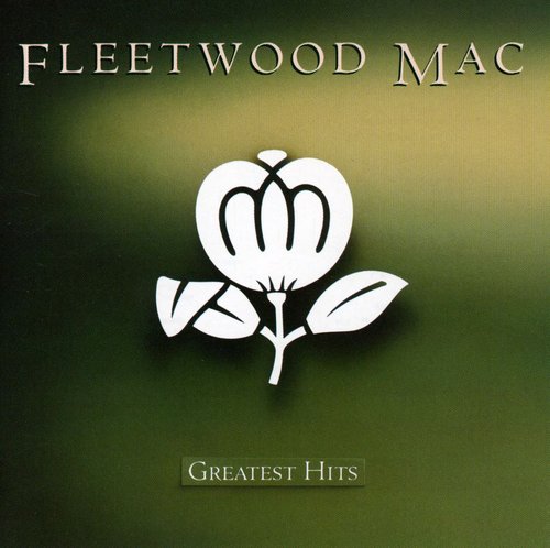 Green Fleetwood Mac Greatest Hits CD cover with a white flower graphic, 'Fleetwood Mac' above and 'Greatest Hits' below.