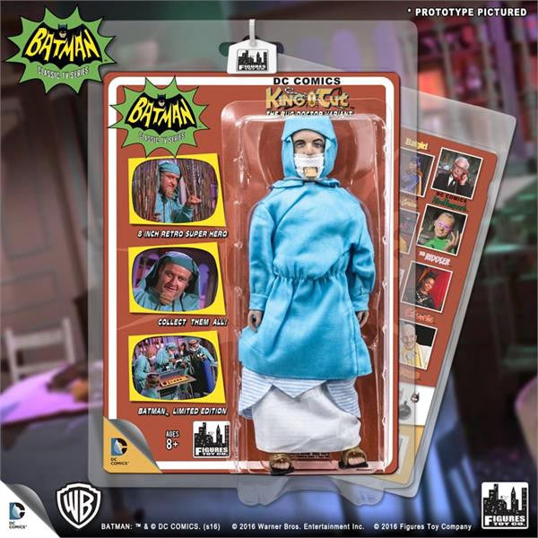 King Tut action figure in blue robe with white striped headwrap and beard, sealed in blister package with DC Comics Batman Classic TV Series header card.