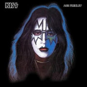 KISS ACE FREHLEY album cover: white face makeup with black and blue spikes, dark hair with blue streaks, black background.