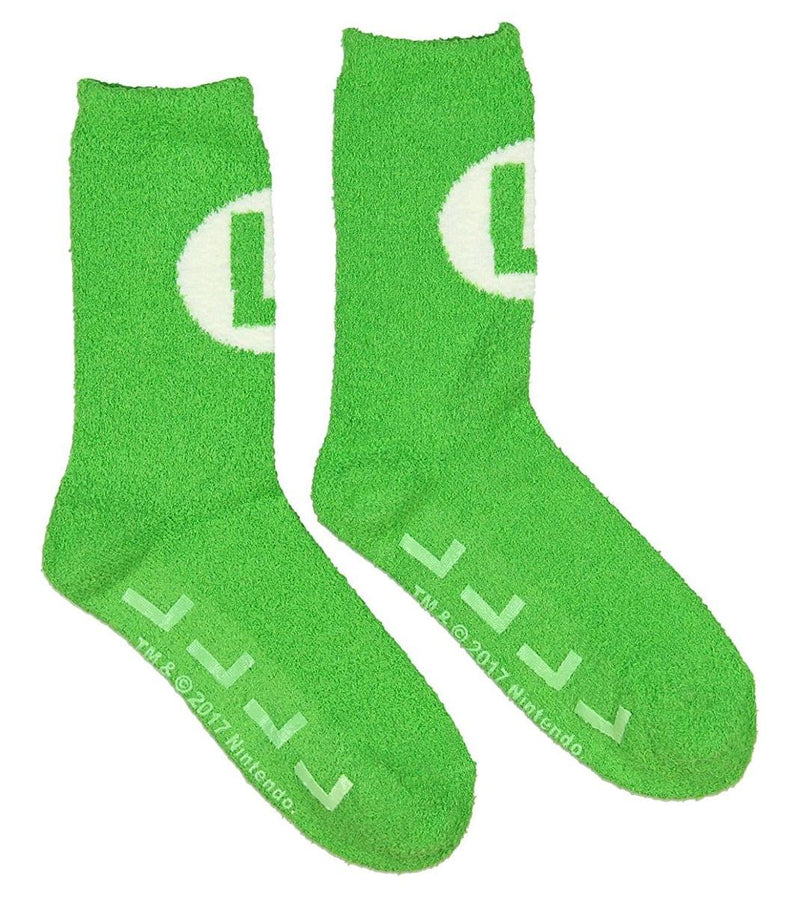 Super Mario Bros. Green Luigi Logo Cozy Adult Crew Socks product image 1 of 2