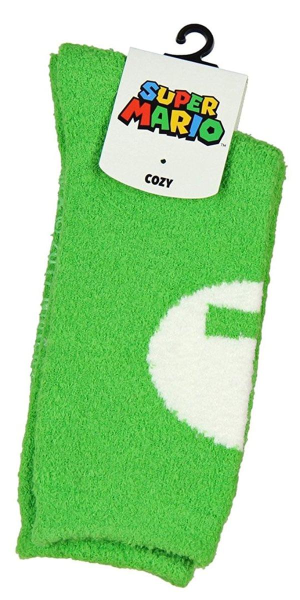 Super Mario Bros. Green Luigi Logo Cozy Adult Crew Socks product image 2 of 2