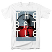 White t-shirt with 'Star Trek: The Next Generation' 'The Battle' poster graphic showing a starship and a red-tinted face.