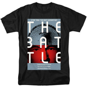 Black t-shirt with 'Star Trek: The Next Generation' poster reading 'THE BATTLE', showing a starship and a red-tinted face