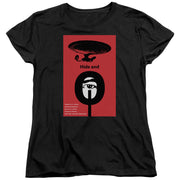 Black t-shirt with red poster of a starship silhouette and eye, reading 'Hide and' and 'Star Trek: The Next Generation'