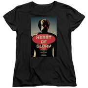 Women's fitted cut of the black Star Trek: The Next Generation t-shirt showing the same 'Heart of Glory' poster graphic.