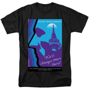 Black short-sleeved t-shirt featuring a Star Trek: The Next Generation poster with the text 'We'll Always Have Paris' in white script.