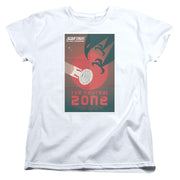 White t-shirt with 'Star Trek The Next Generation' logo and 'The Neutral Zone' poster art of a starship, red sun, and teal warbird