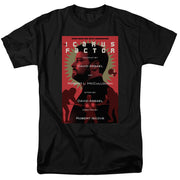 Black t-shirt with red Star Trek poster graphic reading 'The Icarus Factor' and a profile of a bearded man