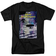 Black t-shirt with 'Star Trek The Next Generation' 'Peak Performance' poster graphic of a hand, starship, and chessboard