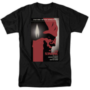 Black tee with red and black silhouette of a figure by a candle flame, 'STAR TREK: THE NEXT GENERATION' and 'THE BONDING'