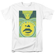 White short-sleeved t-shirt featuring a retro Star Trek: The Next Generation poster with the text 'THE PRICE' in yellow on a green circle.