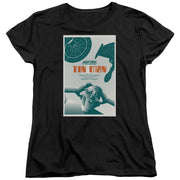Women's fit black t-shirt showing the same Star Trek: The Next Generation Tin Man poster design with the orange 'Tin Man' title centered on the chest.