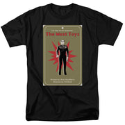 Black short-sleeved t-shirt featuring a toy-card graphic of a uniformed figure with the text 'The Most Toys' in red above it.