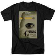 Black short-sleeved t-shirt featuring a Star Trek: The Next Generation poster with the text 'Suddenly Human' in black on the lower right.