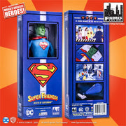 Blue 'Super Friends! Death of Superman' box with Superman shield, showing green-faced figure in blue suit and red cape.