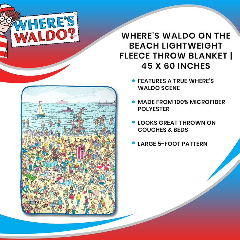 Where's Waldo On The Beach Lightweight Fleece Throw Blanket | 45 x 60 Inches product image 7 of 7