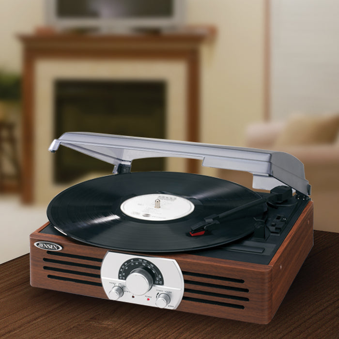 Jensen 3-Speed Stereo Turntable with Pitch Control and AM/FM Stereo Radio