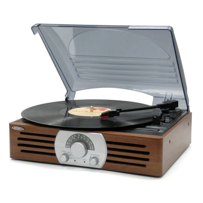 Jensen 3-Speed Stereo Turntable with Pitch Control and AM/FM Stereo Radio