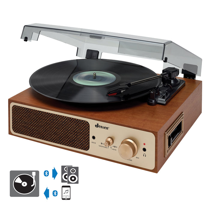 Jensen 3-Speed Stereo Turntable with Stereo Speakers and Dual Bluetooth Transmit/Receive