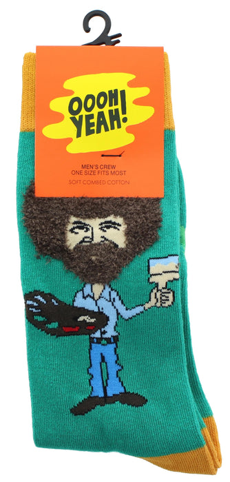 Bob Ross Fuzzy Hair Men's Crew Socks | One Size
